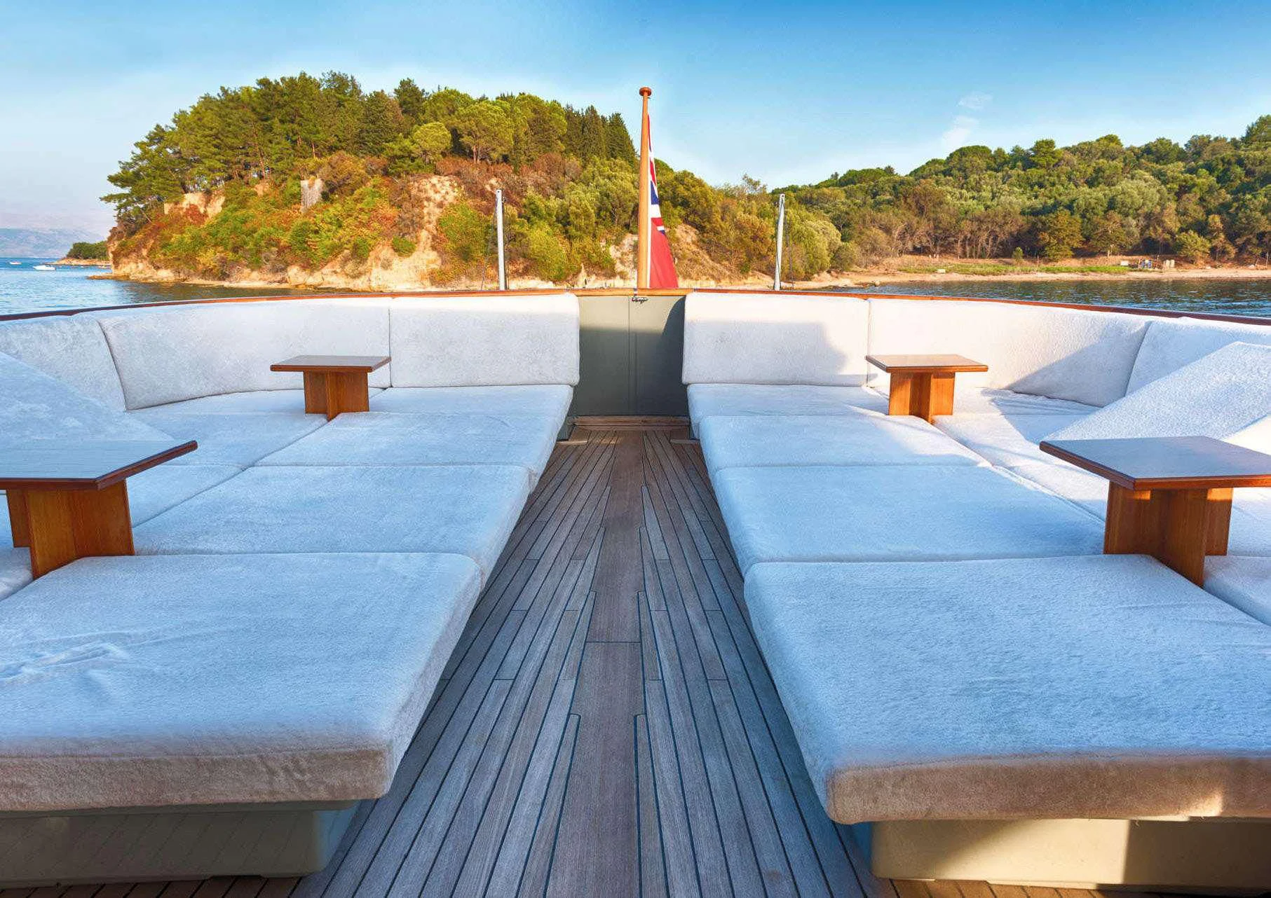 a wooden bridge over water aboard JURA II Yacht for Sale