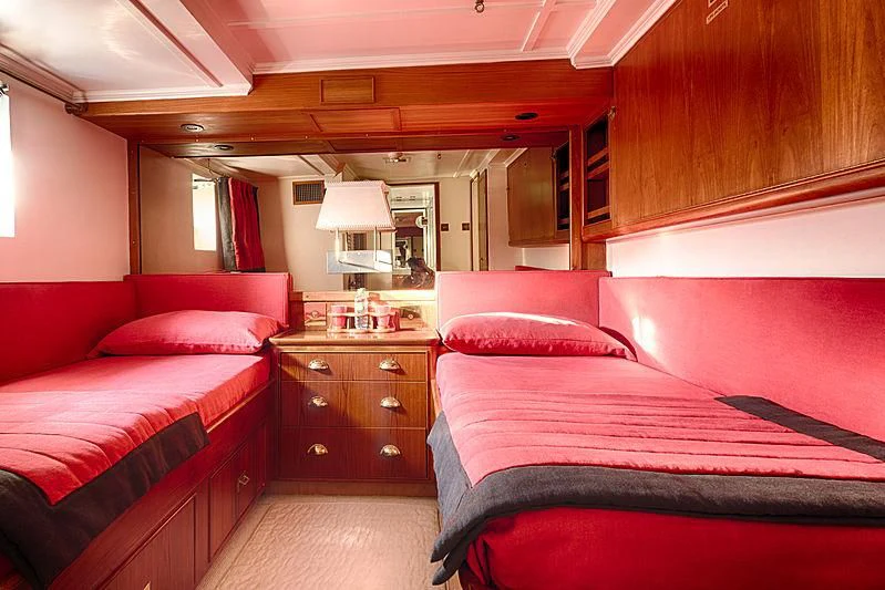 a couple of beds in a room aboard JURA II Yacht for Sale