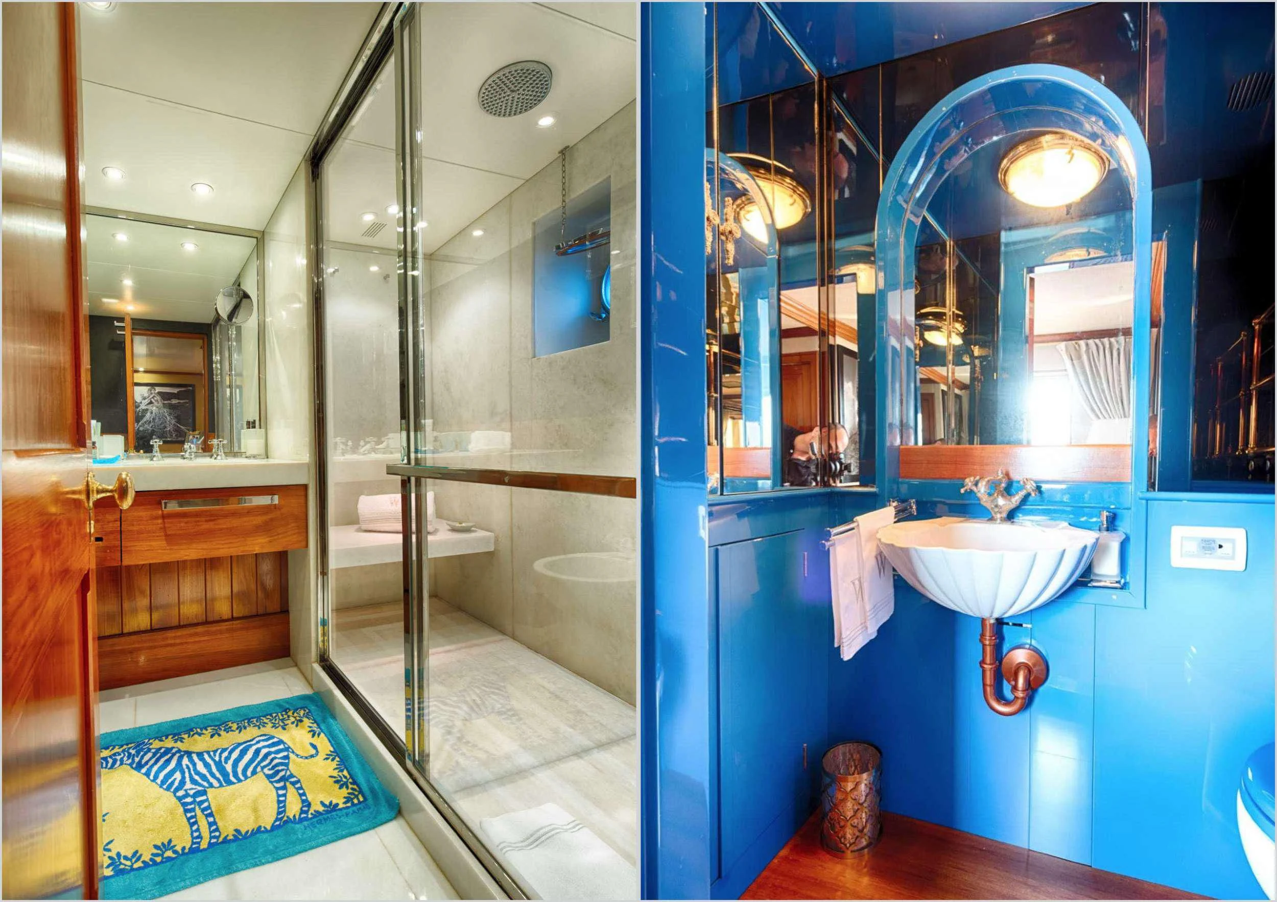 a bathroom with a sink and a mirror aboard JURA II Yacht for Sale