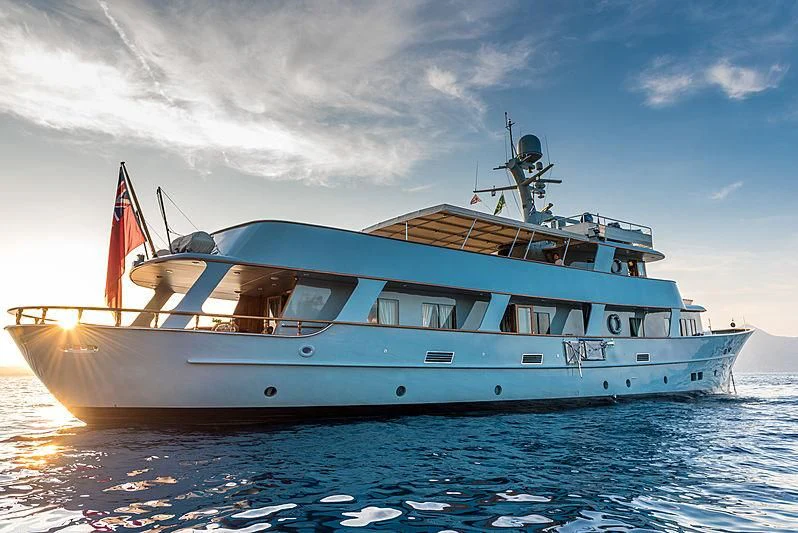 a large white boat in the water aboard JURA II Yacht for Sale