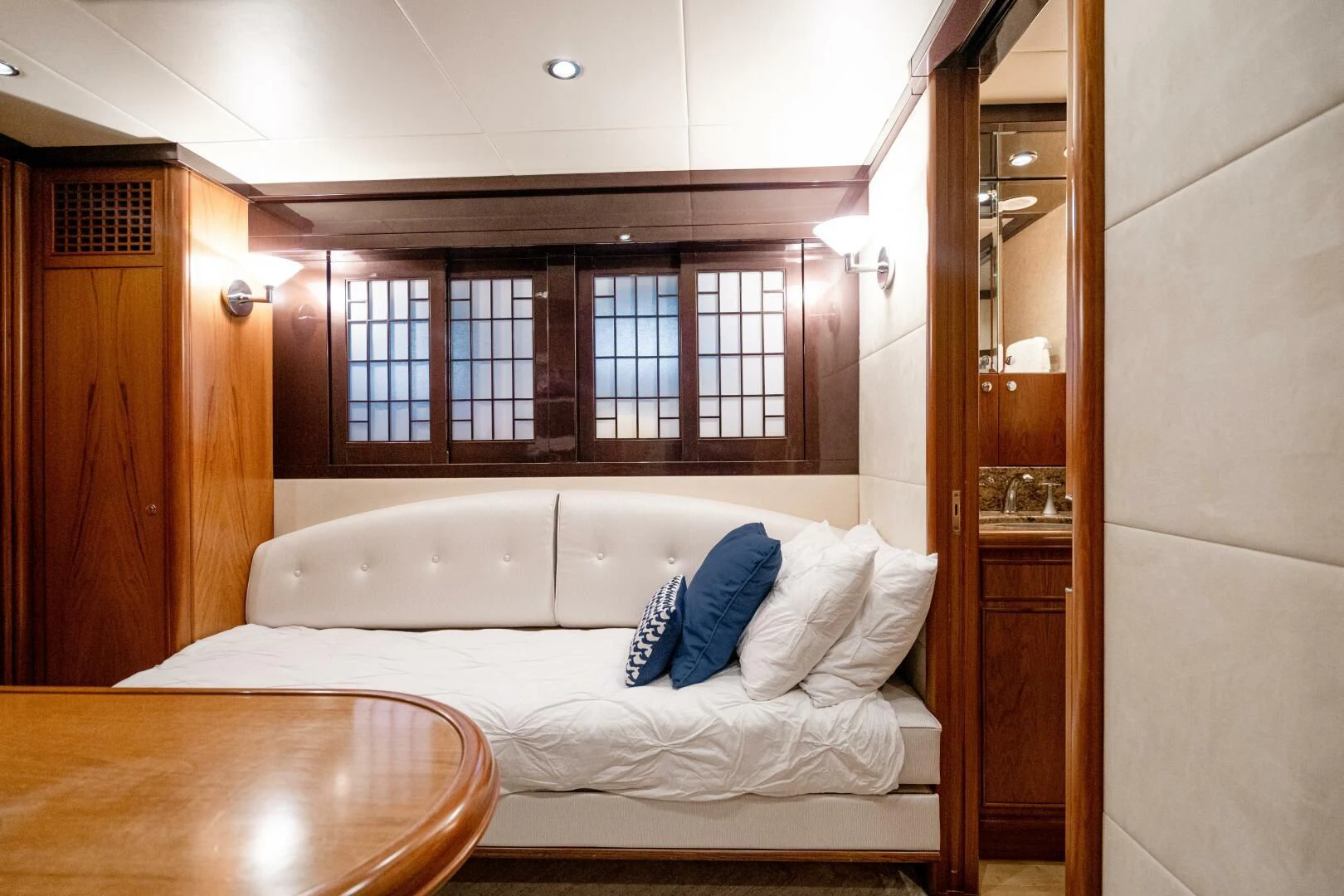 a bed in a room aboard HAPPINESS II Yacht for Sale
