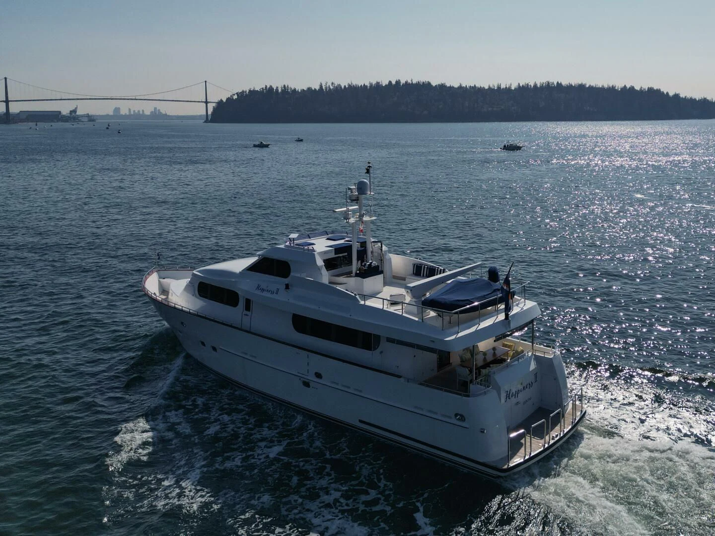 a boat on the water aboard HAPPINESS II Yacht for Sale
