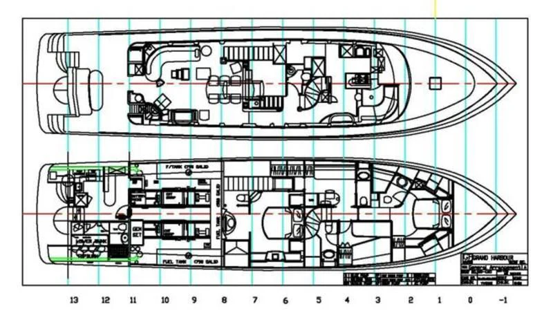 diagram, engineering drawing aboard HAPPINESS II Yacht for Sale