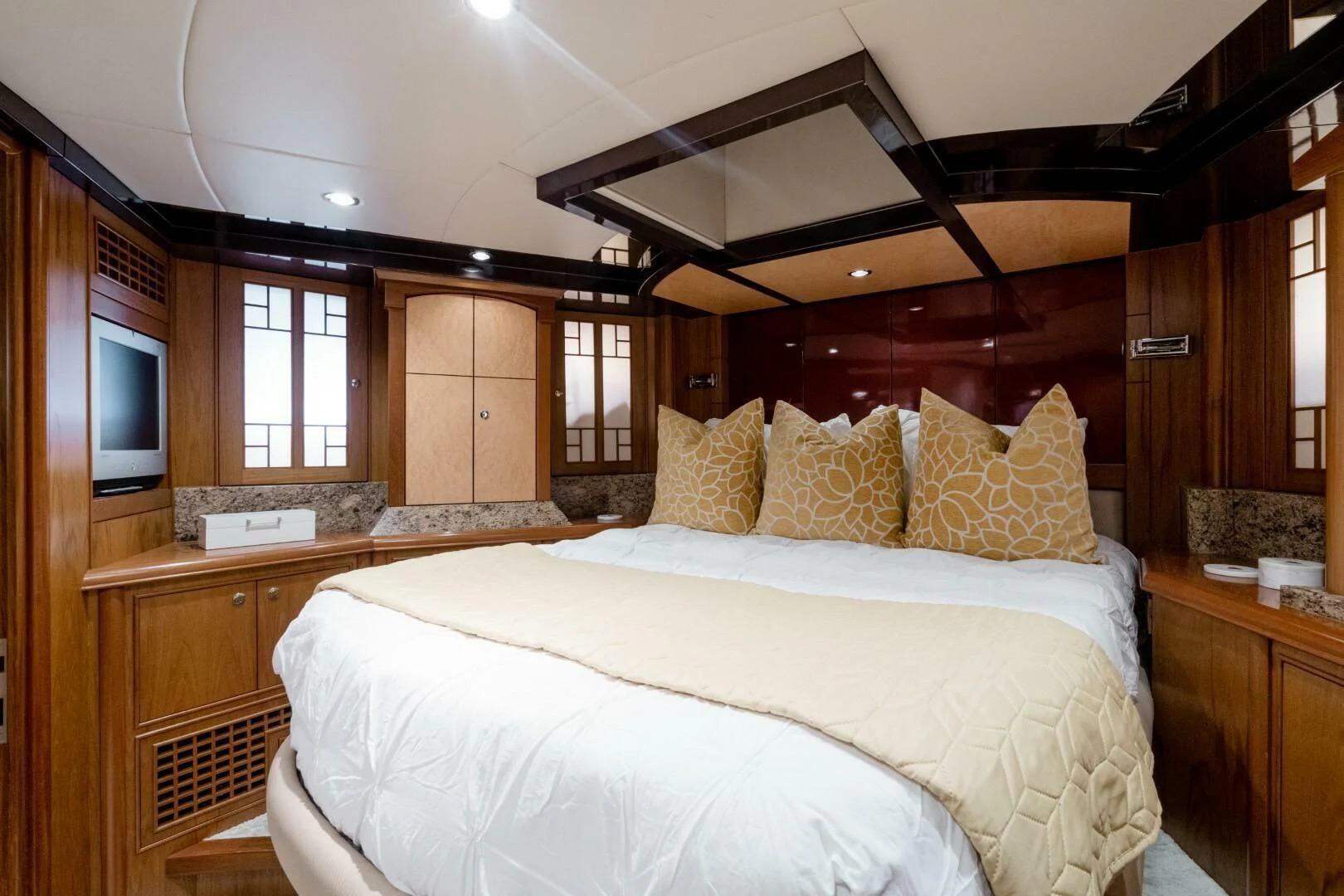a bed in a cabin aboard HAPPINESS II Yacht for Sale