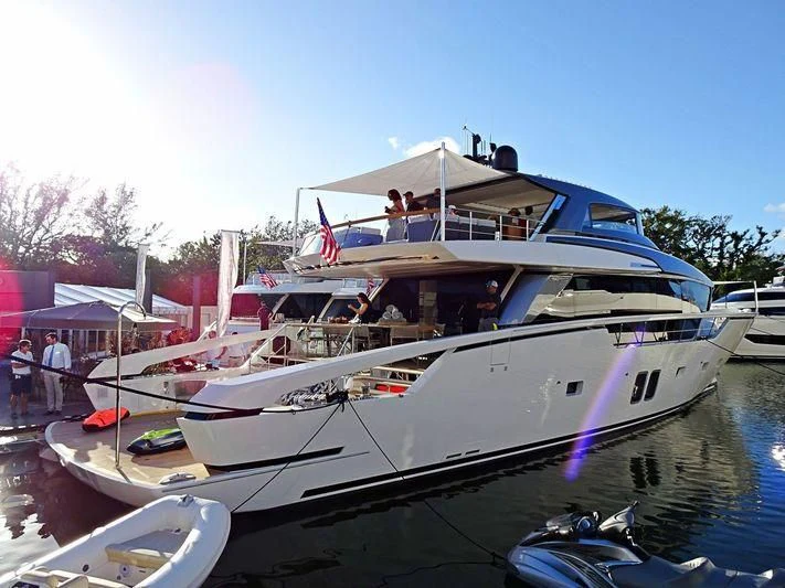 a boat docked at a pier aboard INFINITY Yacht for Sale