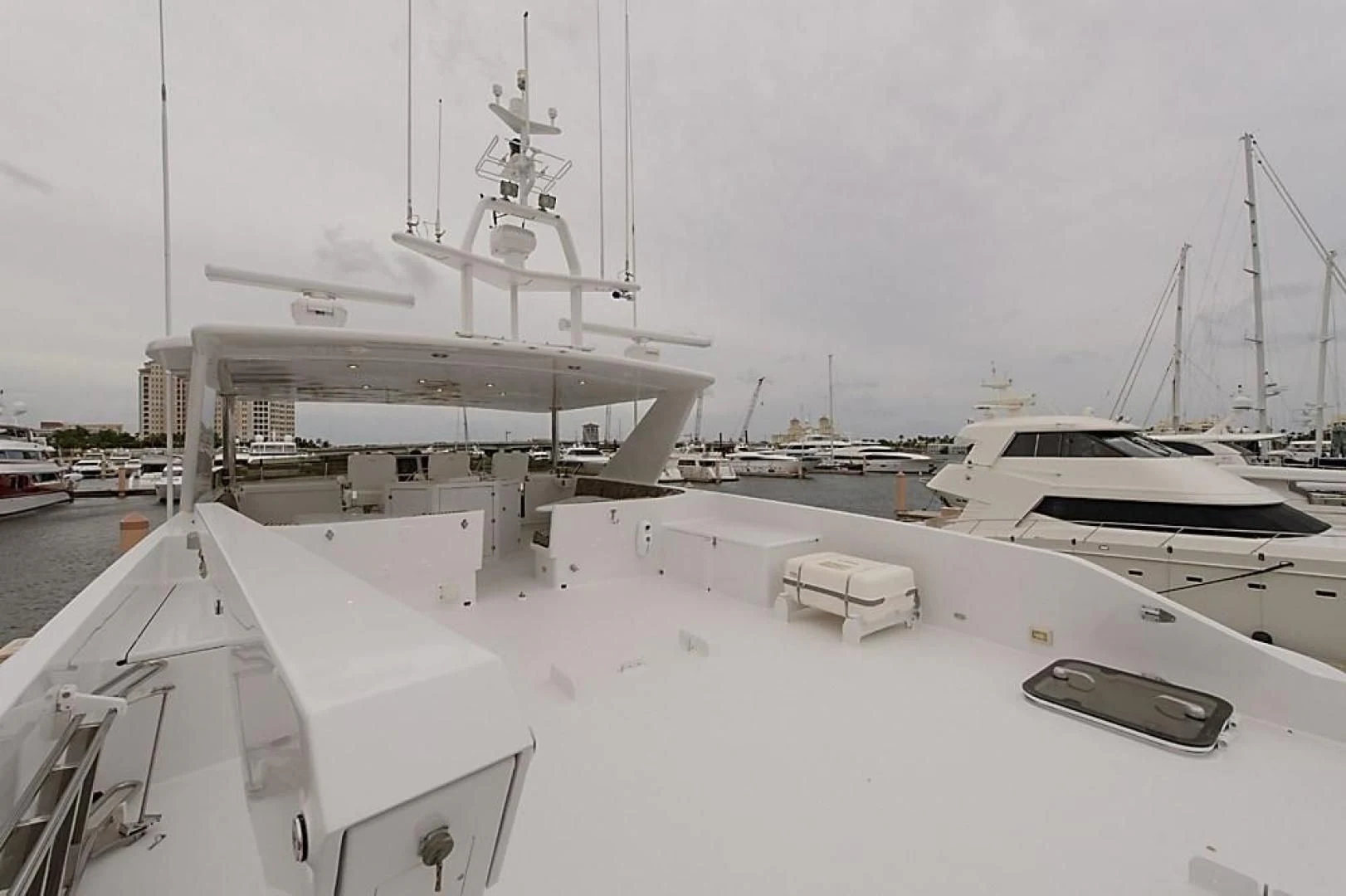 a large white ship docked aboard MALDAU Yacht for Sale
