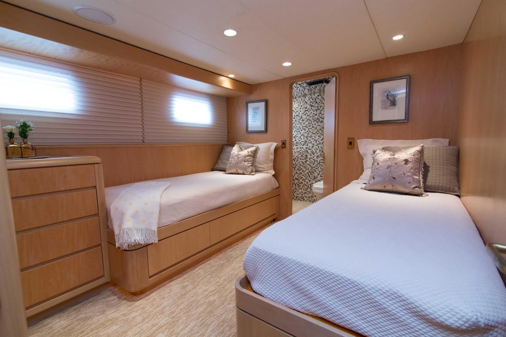 a room with two beds aboard MALDAU Yacht for Sale