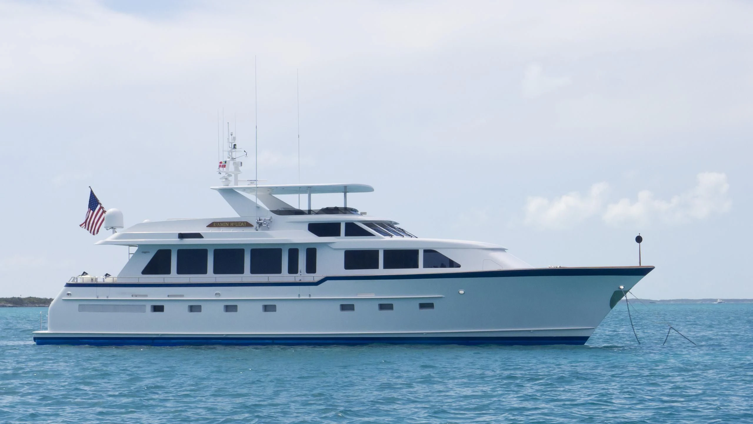 a large white boat in the water aboard MALDAU Yacht for Sale