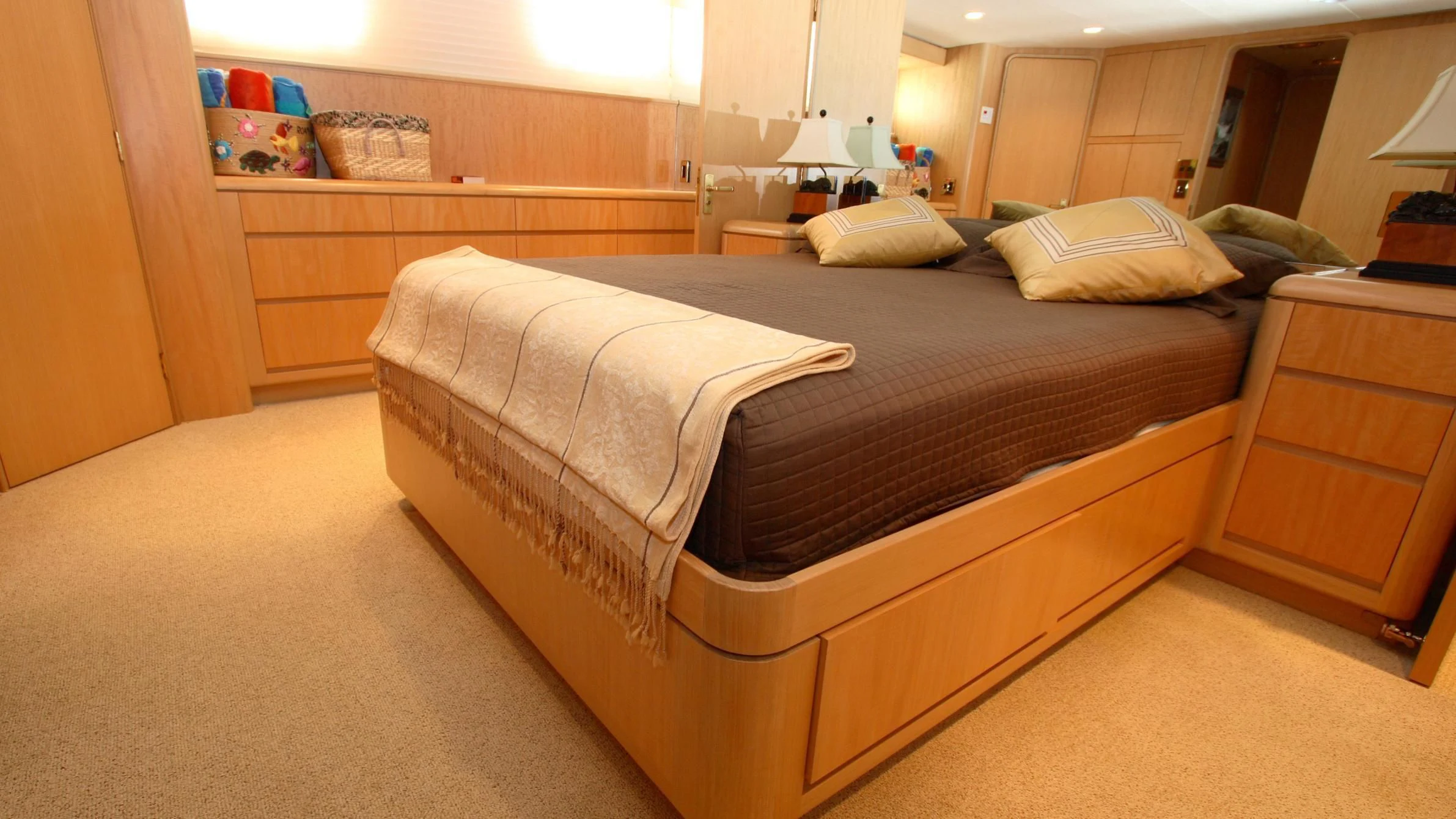 a bed in a room aboard MALDAU Yacht for Sale