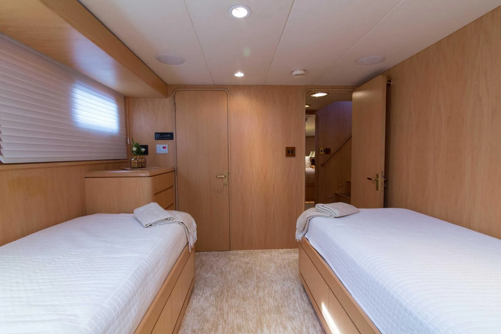 a room with a couple of beds aboard MALDAU Yacht for Sale