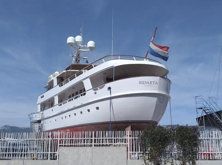 a large white ship aboard SIDARTA Yacht for Sale