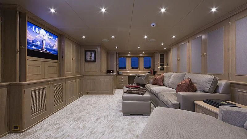 a large living room with a large television aboard ENDEAVOUR 2 Yacht for Sale