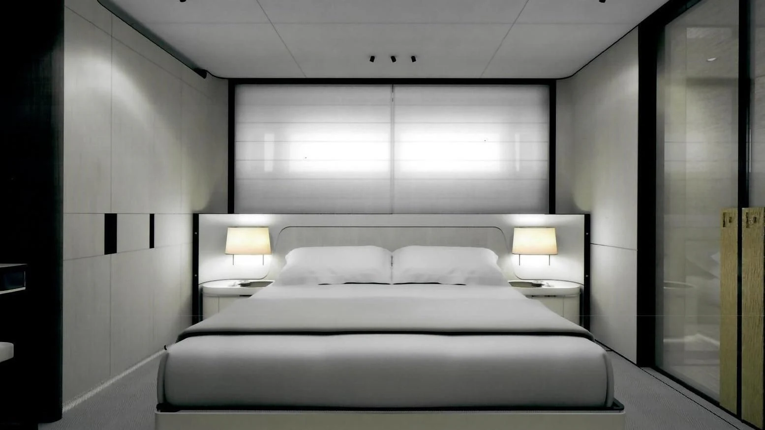 a bed in a room aboard ENDEAVOUR 2 Yacht for Sale