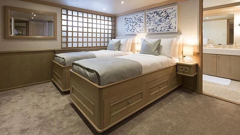 a large bed in a room aboard ENDEAVOUR 2 Yacht for Sale