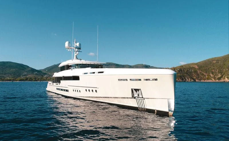 a white ship in the water aboard ENDEAVOUR 2 Yacht for Sale