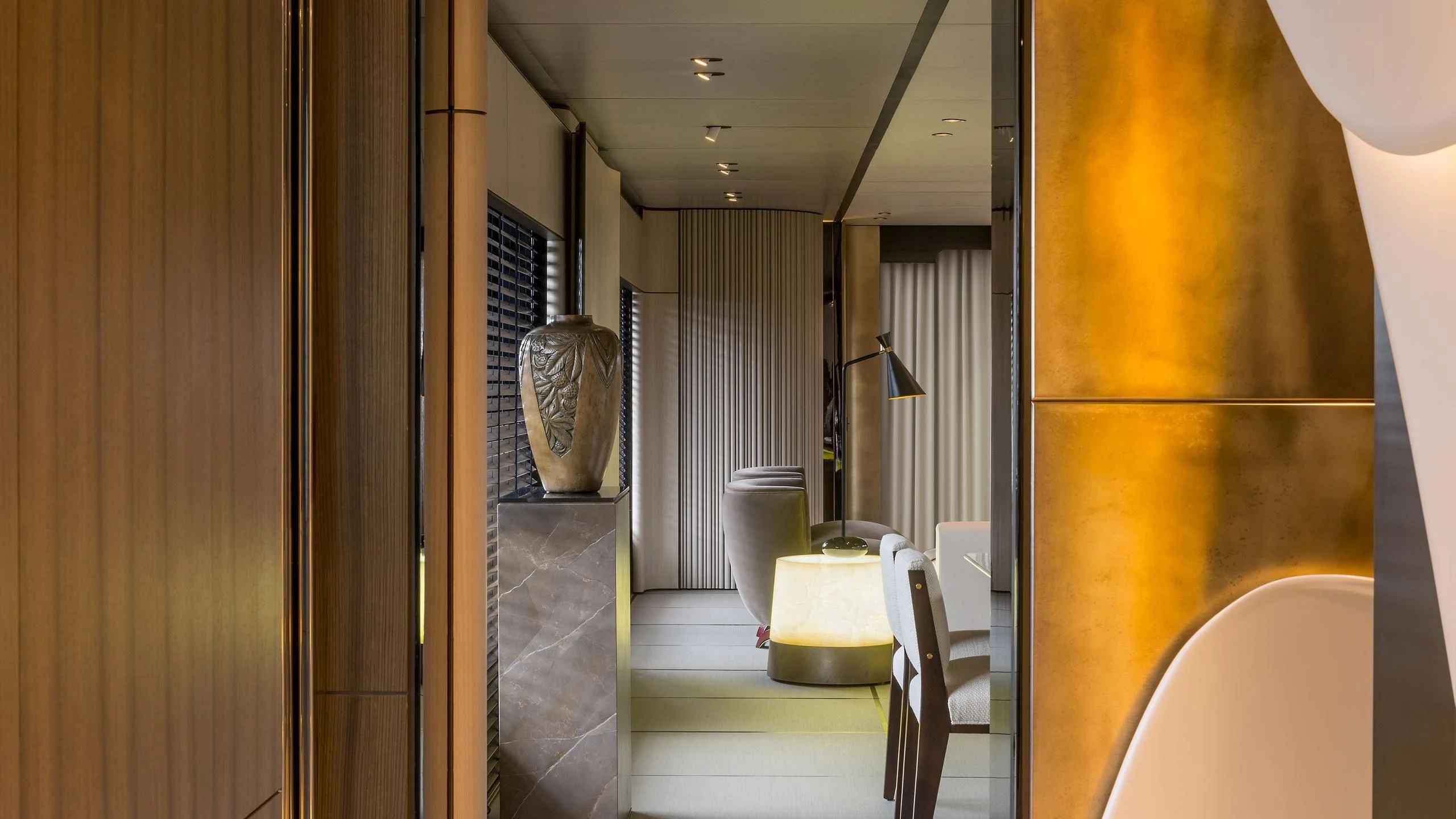 a hallway with a glass door aboard ENDEAVOUR 2 Yacht for Sale