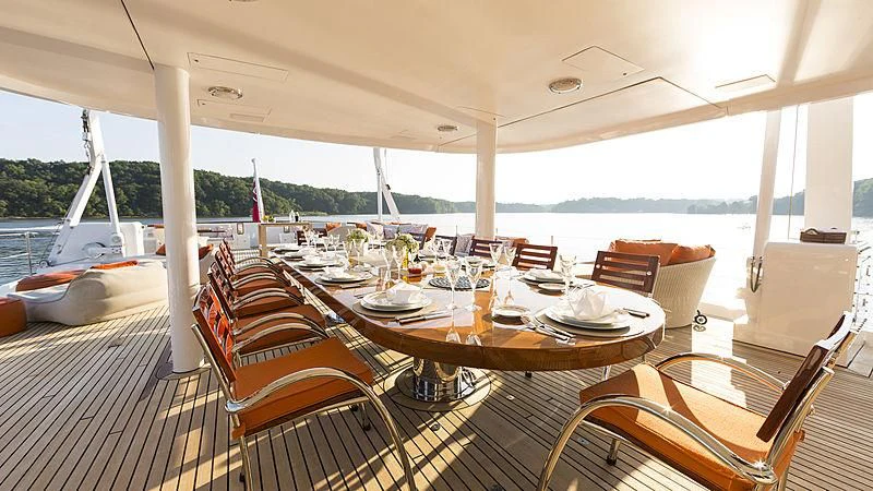 a table set for a meal on a boat aboard ENDEAVOUR 2 Yacht for Sale