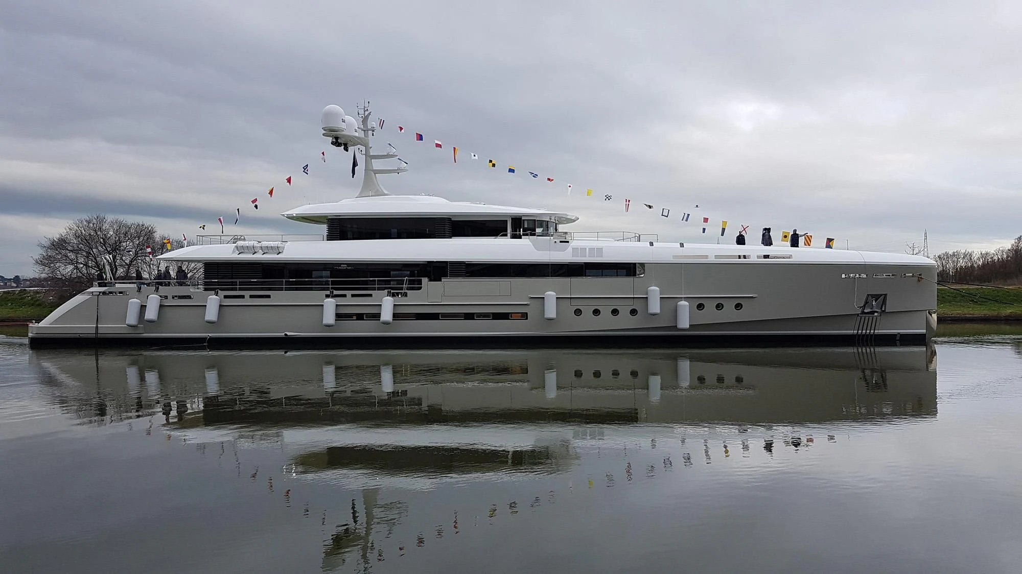 a large white boat on a body of water aboard ENDEAVOUR 2 Yacht for Sale