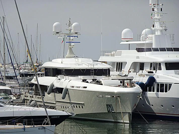 a group of boats in a harbor aboard ENDEAVOUR 2 Yacht for Sale