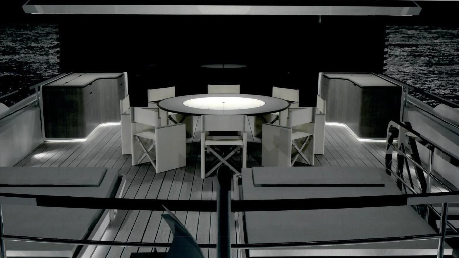 a deck with a table and chairs aboard ENDEAVOUR 2 Yacht for Sale
