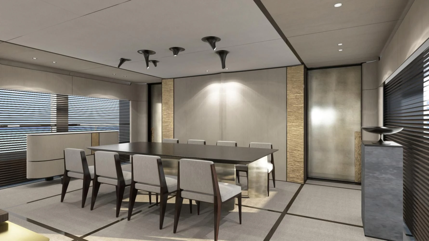 a room with a table and chairs aboard ENDEAVOUR 2 Yacht for Sale