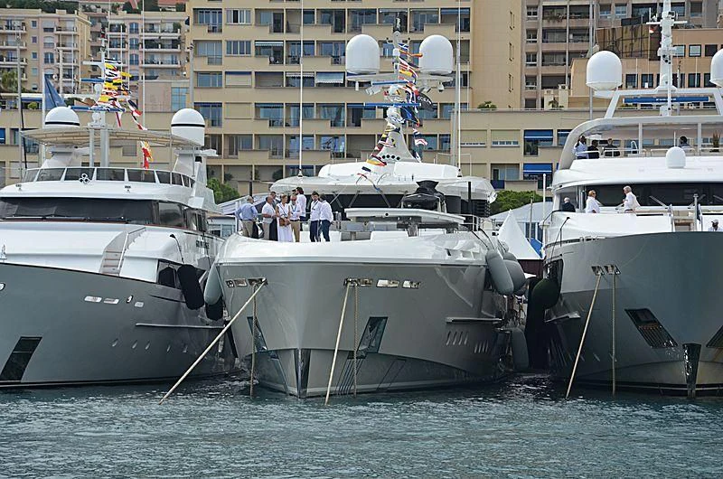 a group of boats are parked in the water aboard ENDEAVOUR 2 Yacht for Sale