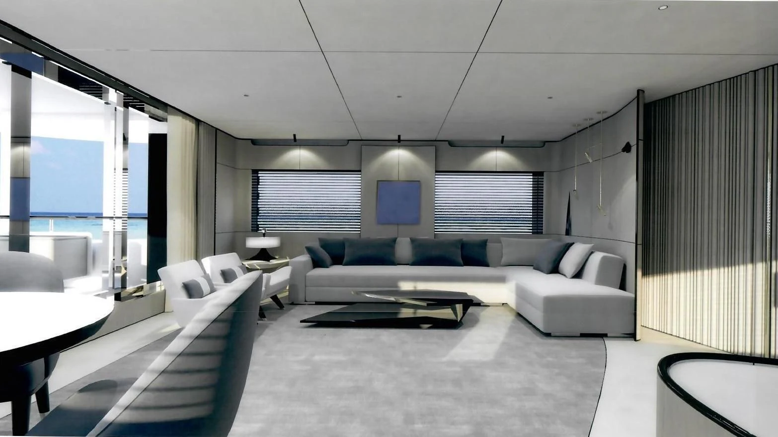 a room with a couch and a table aboard ENDEAVOUR 2 Yacht for Sale