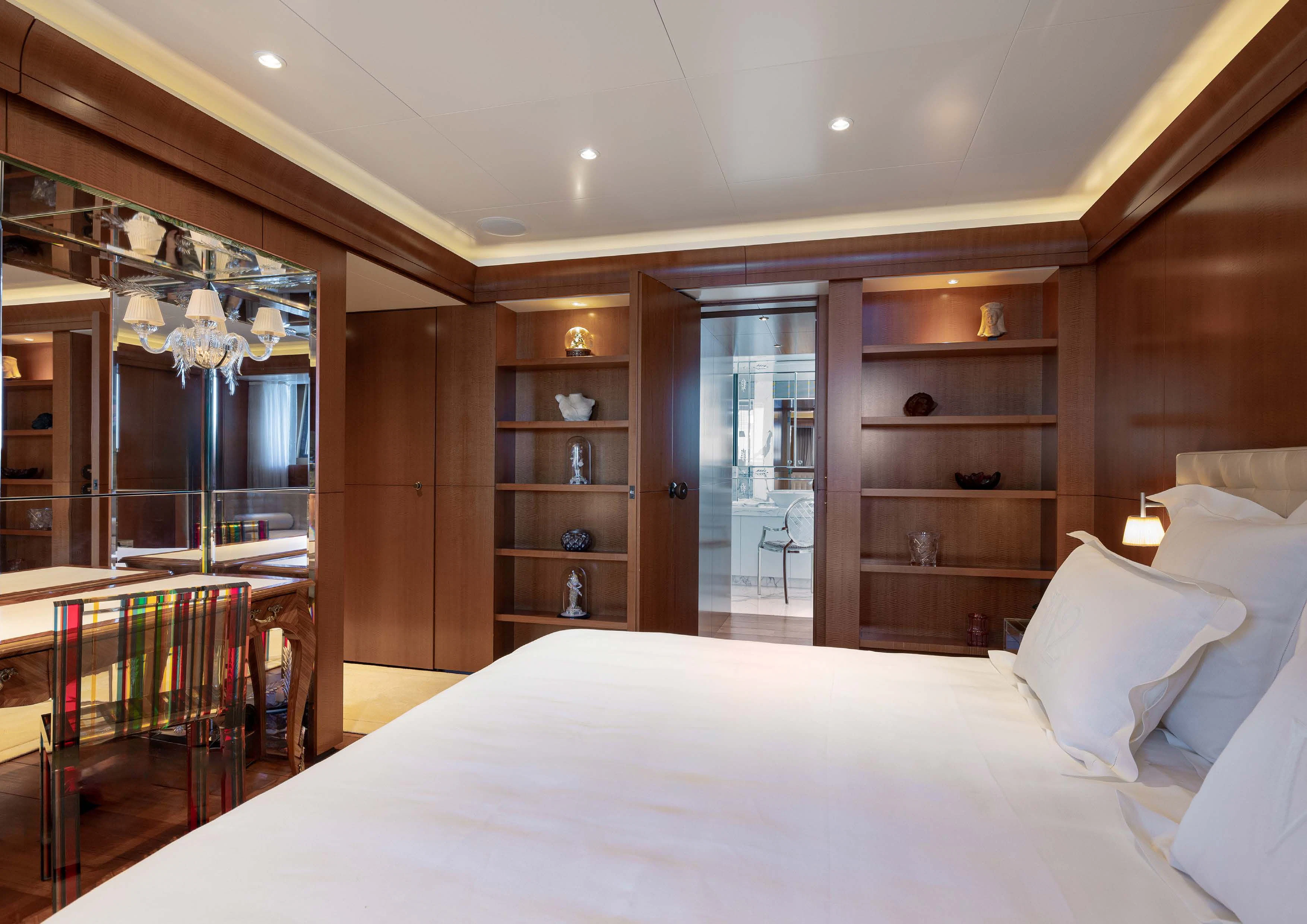 a bed in a room aboard WEDGE TOO Yacht for Sale