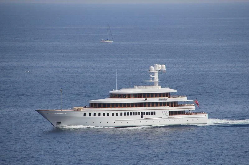 a large white boat in the water aboard WEDGE TOO Yacht for Sale