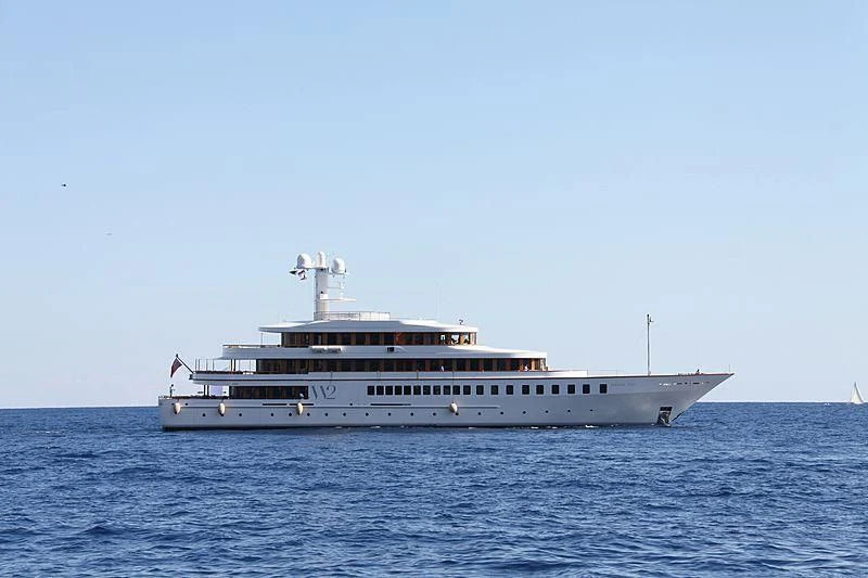 a large white boat in the water aboard WEDGE TOO Yacht for Sale