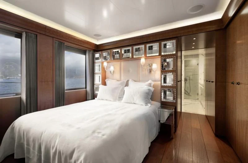 a bed in a room aboard WEDGE TOO Yacht for Sale