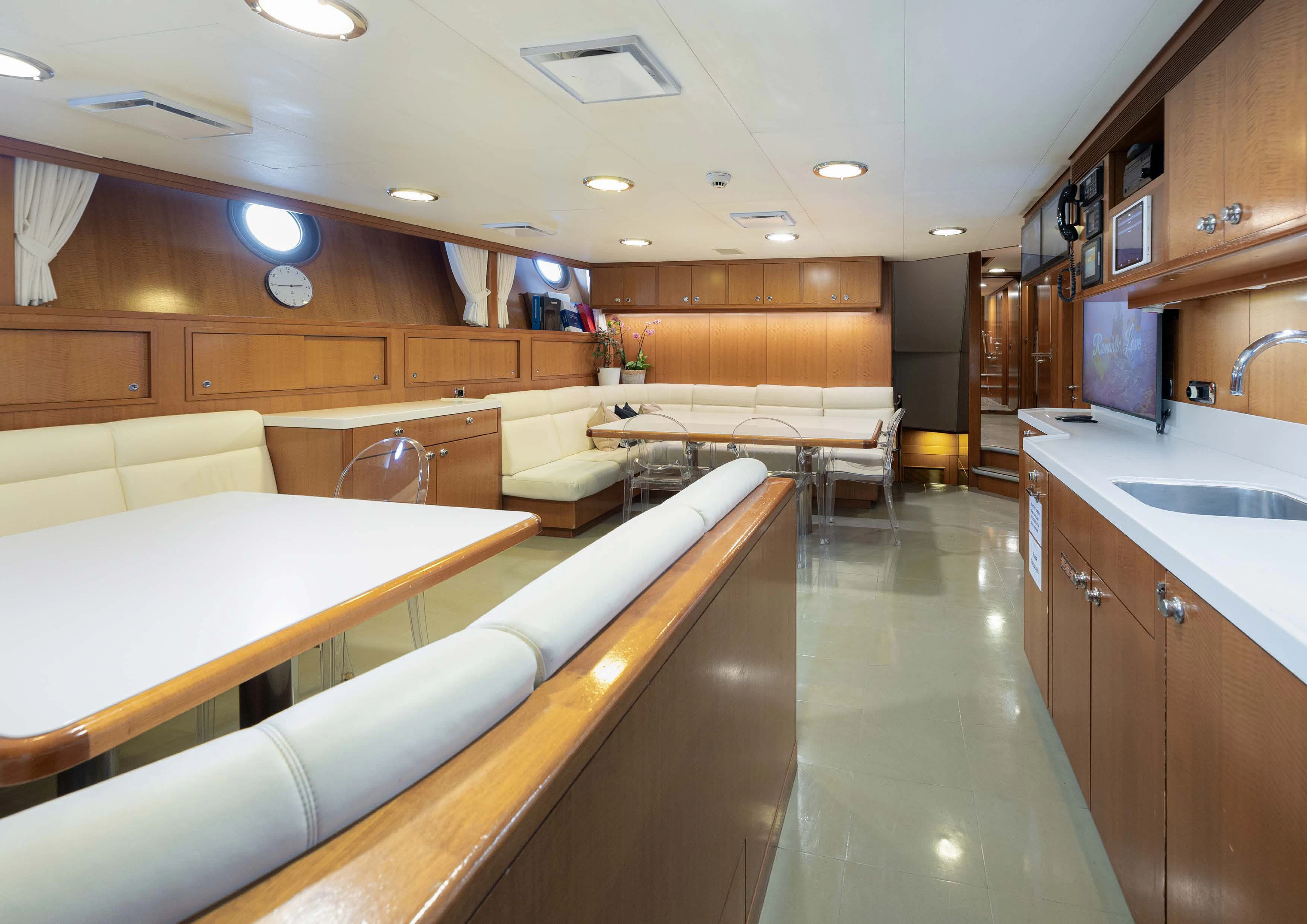 a large kitchen with a large countertop and a large sink aboard WEDGE TOO Yacht for Sale