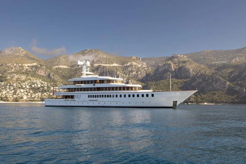 a large white boat in the water aboard WEDGE TOO Yacht for Sale