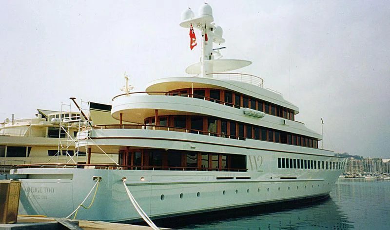 a large white boat with a propeller aboard WEDGE TOO Yacht for Sale