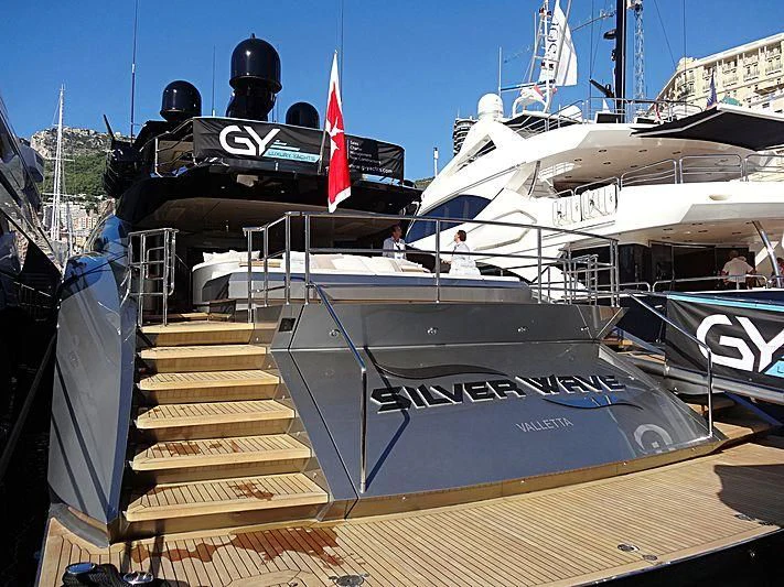 a boat with a staircase on the deck aboard FIVE Yacht for Sale