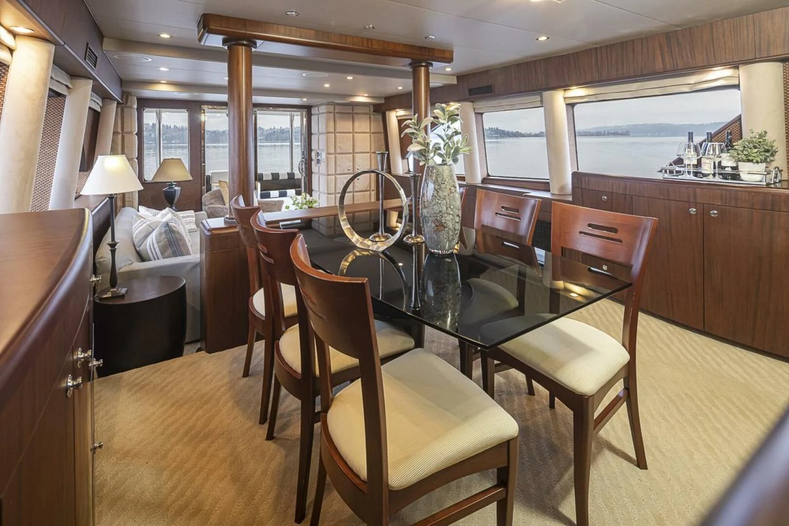 a dining room with a table and chairs aboard SEA SPUR Yacht for Sale