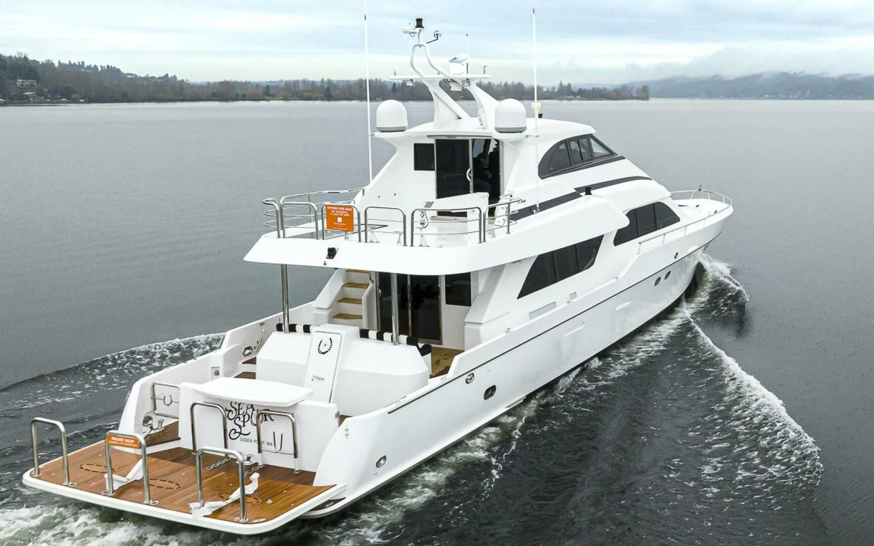 a large white boat in the water aboard SEA SPUR Yacht for Sale