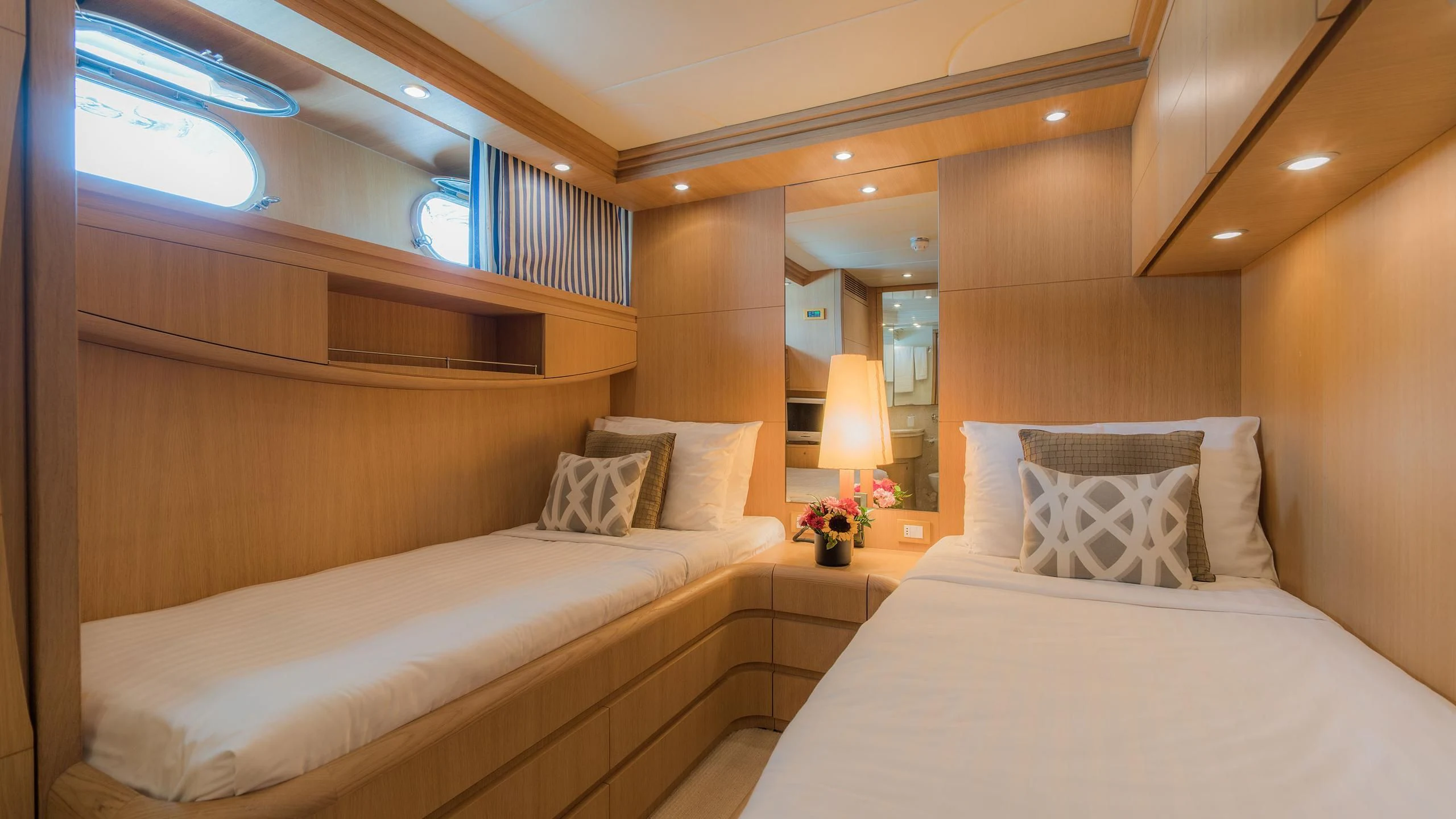 a room with two beds aboard AVELINE Yacht for Sale