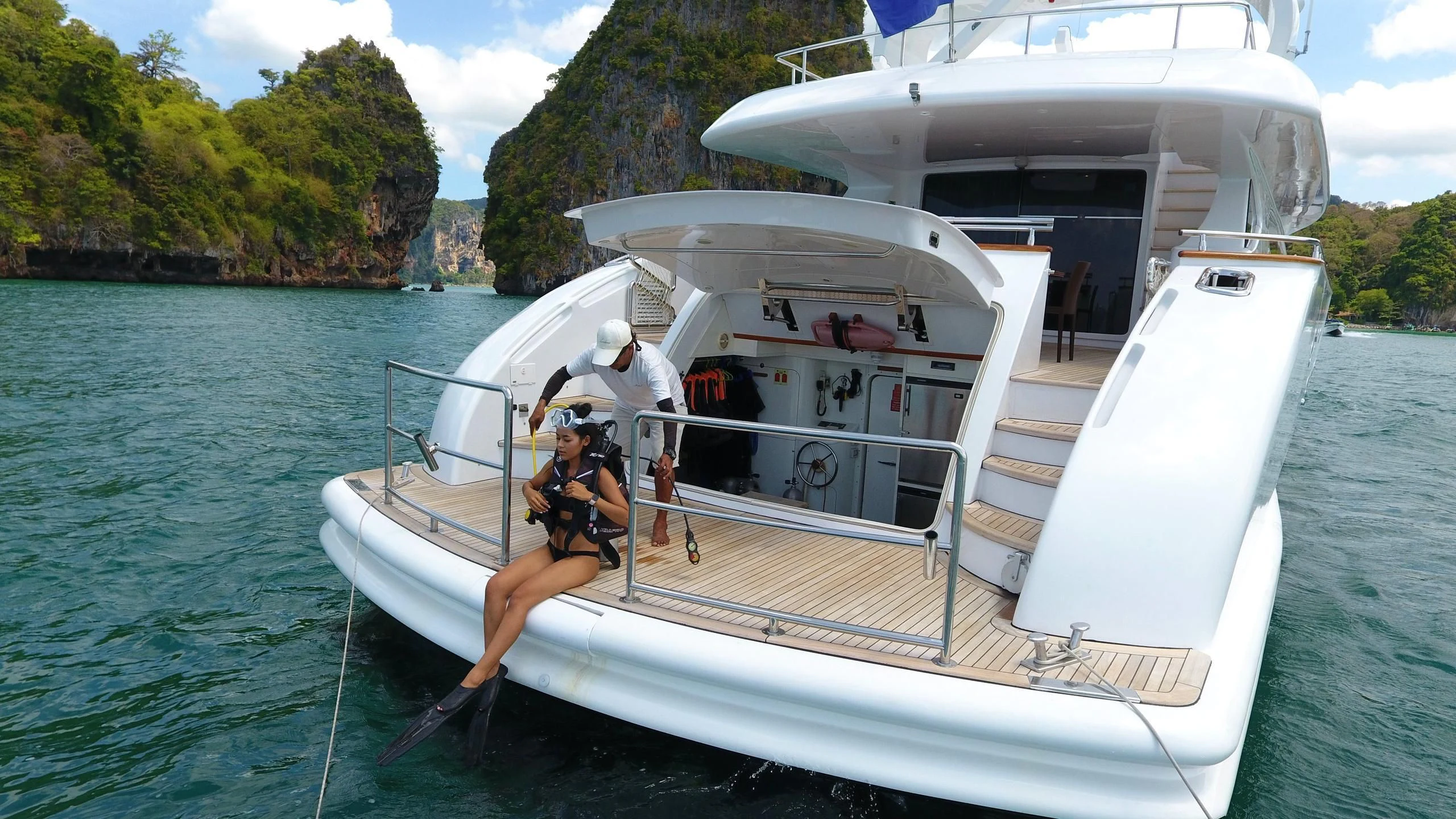 a person on a boat aboard AVELINE Yacht for Sale