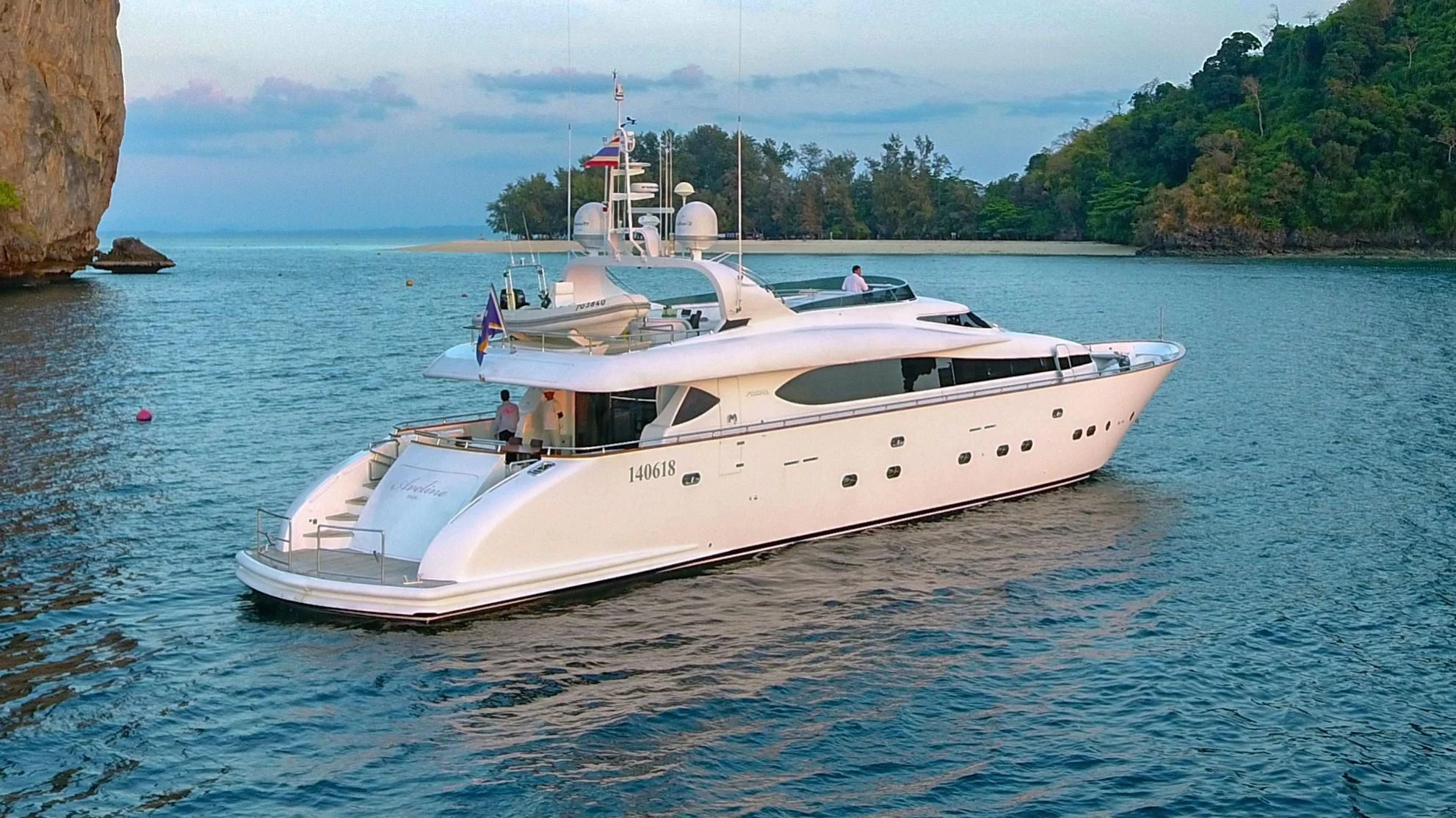 a white yacht on the water aboard AVELINE Yacht for Sale