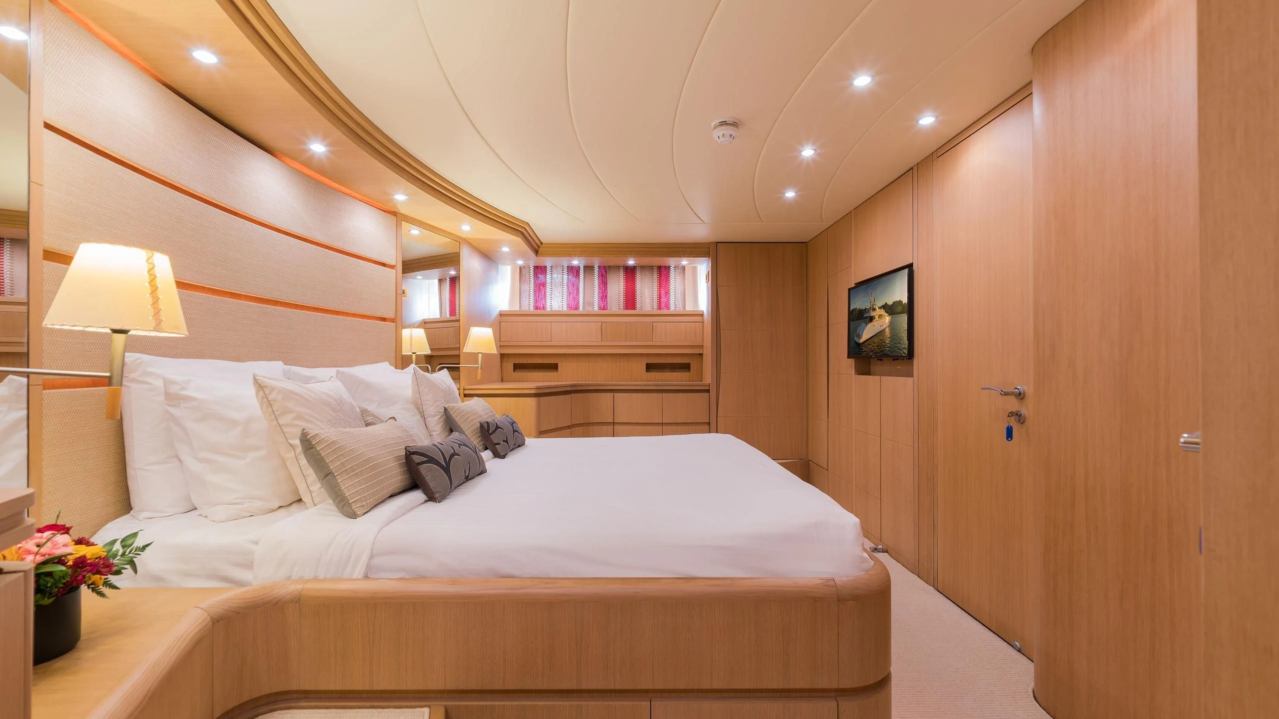 a bed in a room aboard AVELINE Yacht for Sale
