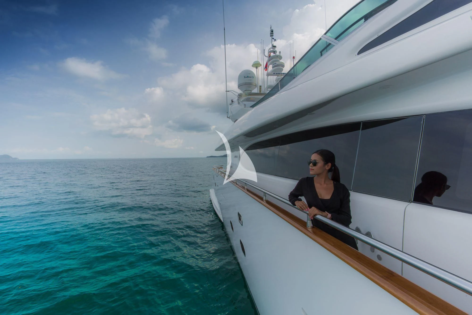 a person on a boat aboard AVELINE Yacht for Sale