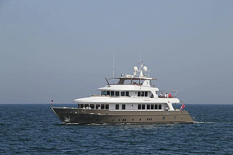 a large boat in the water aboard AMARA Yacht for Sale