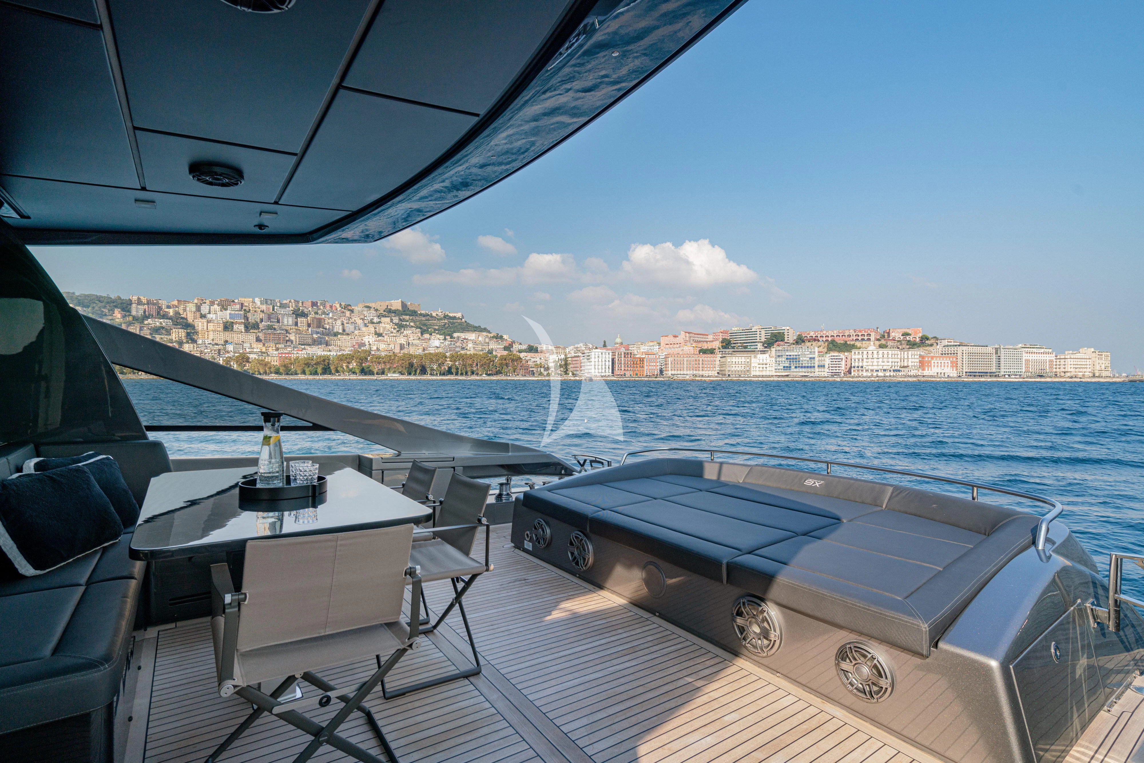 a boat on a deck aboard SOPHIA Yacht for Sale