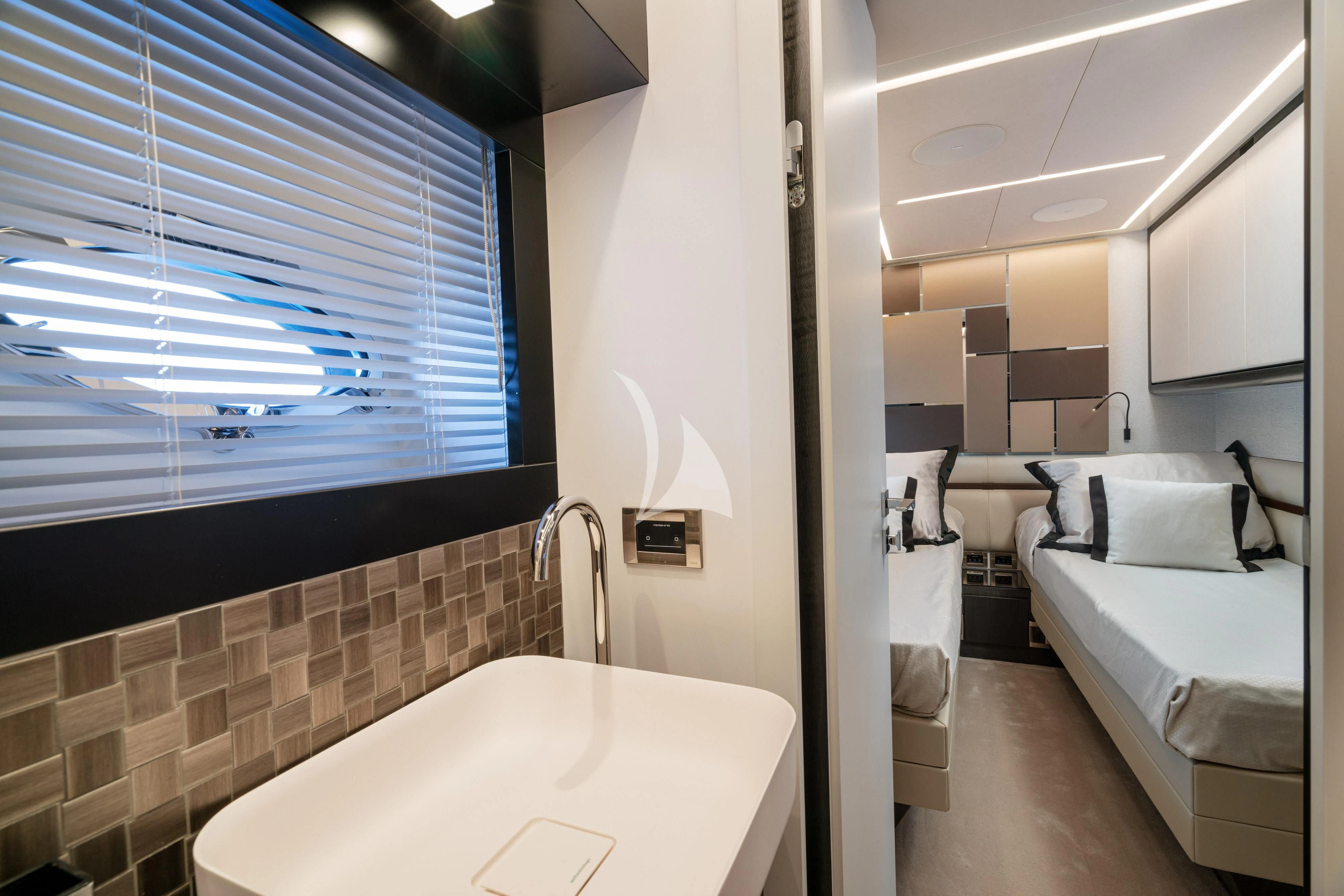 a bathroom with a sink and a bathtub aboard SOPHIA Yacht for Sale