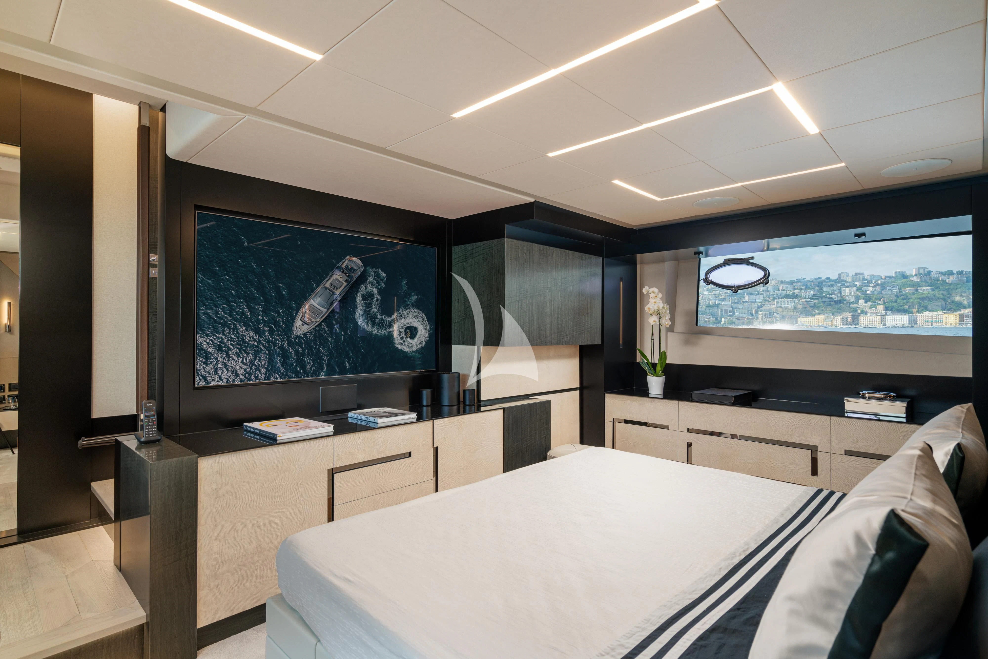a room with a large screen aboard SOPHIA Yacht for Sale
