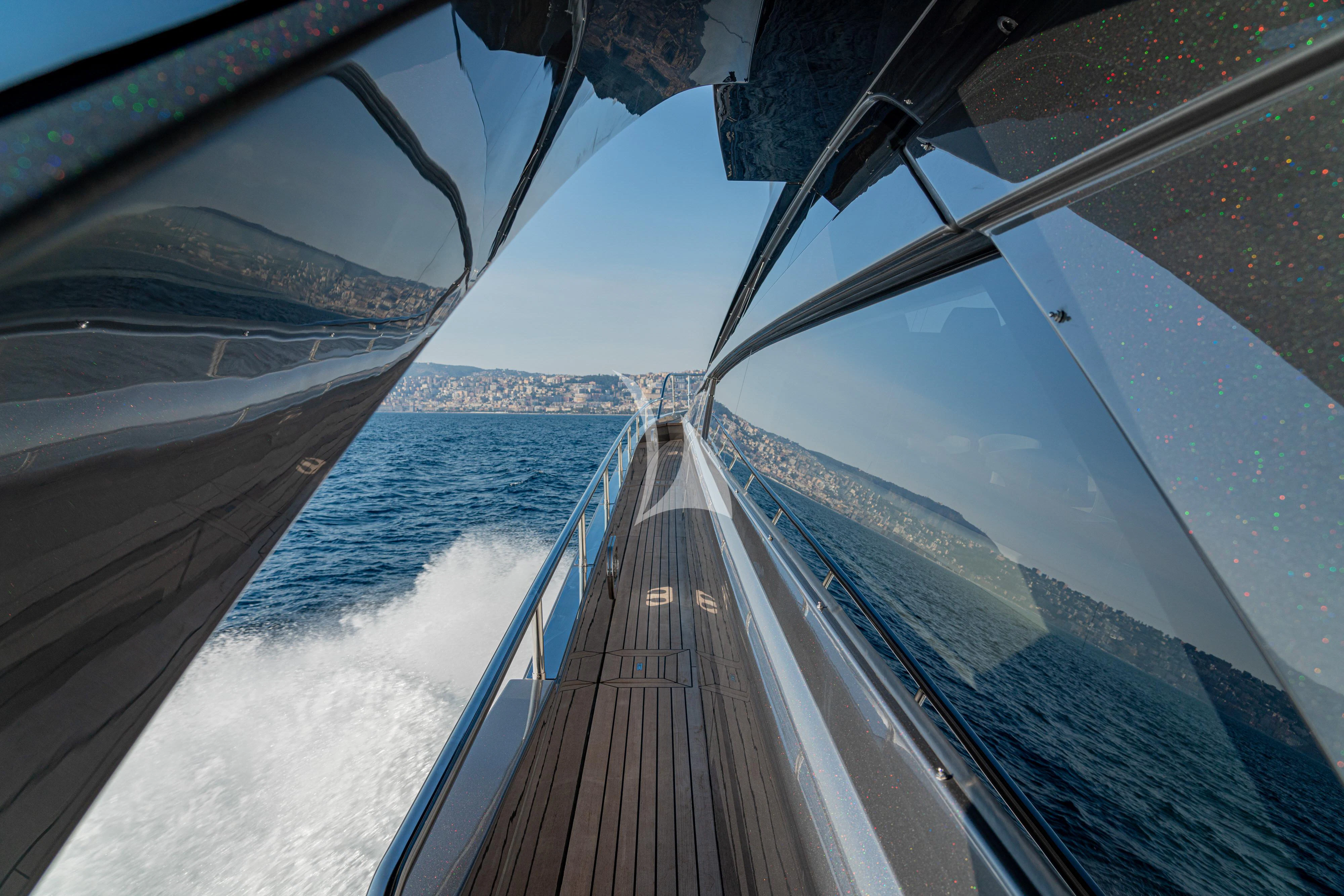 a wooden bridge over water aboard SOPHIA Yacht for Sale