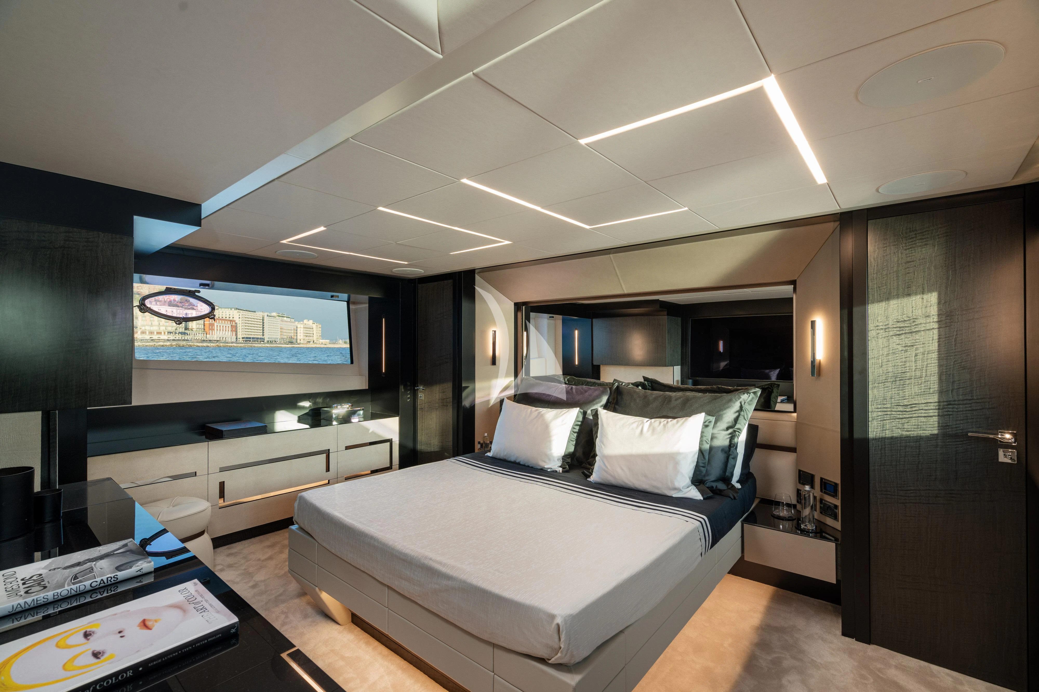 a bedroom with a large bed aboard SOPHIA Yacht for Sale
