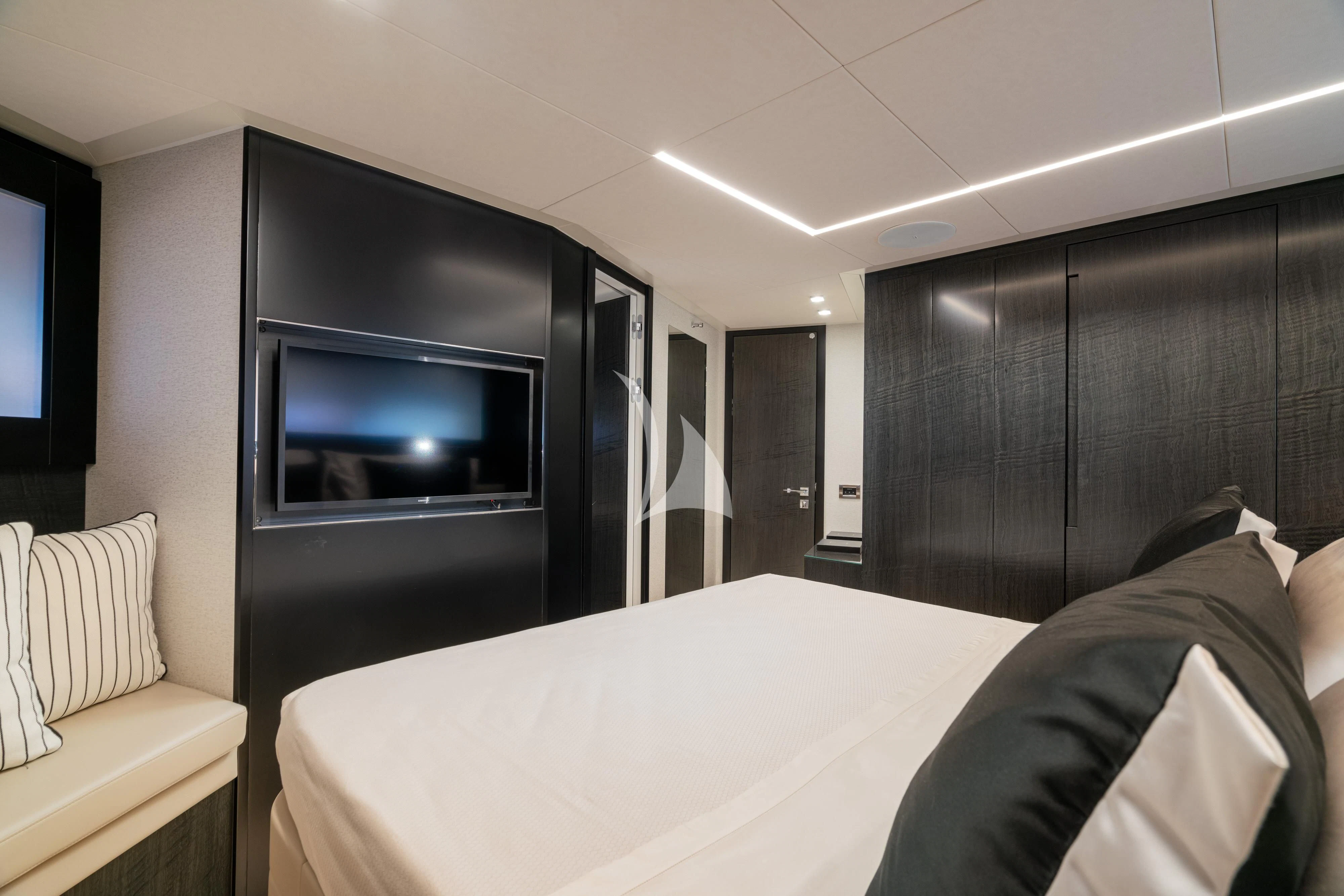 a bed in a room aboard SOPHIA Yacht for Sale