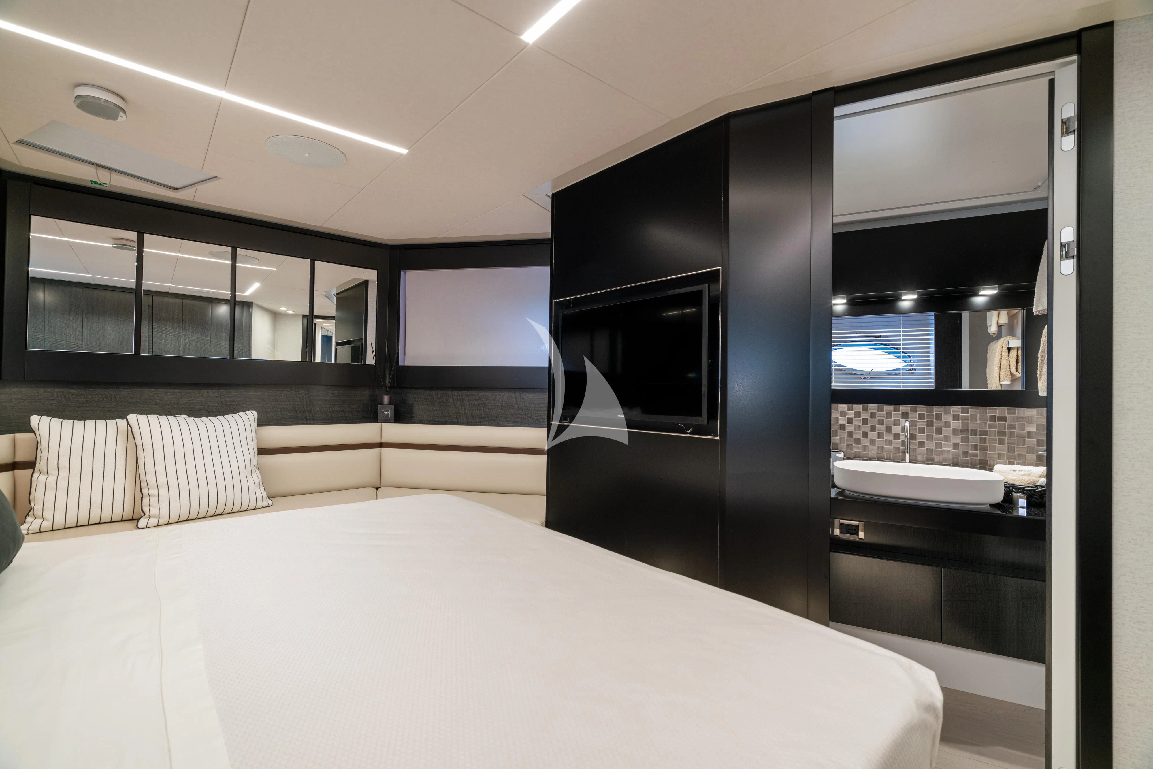 a large black and white room aboard SOPHIA Yacht for Sale